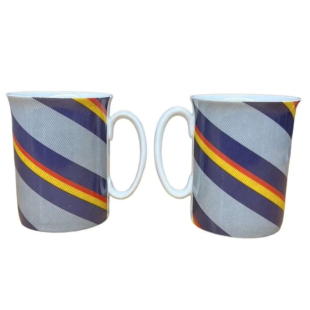 Two (2) Block Spal Portugal Royal Scots Gray Regimental Stripes Mugs VGC